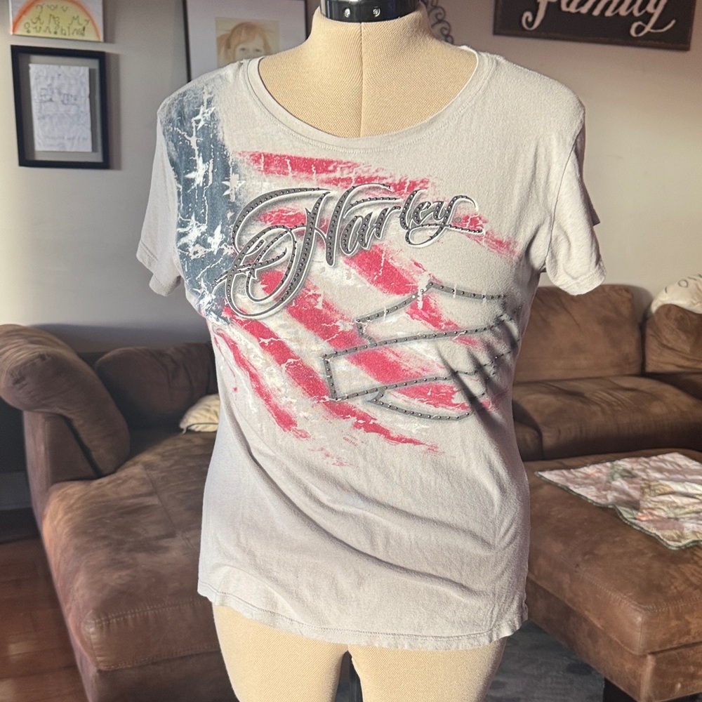 Harley-Davidson Women's Tee - Gray, Red, and Blue